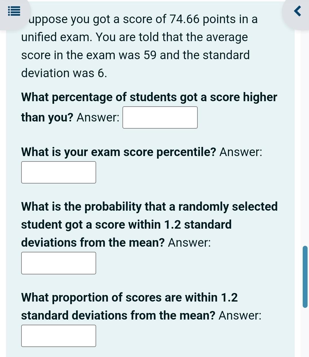 Solved uppose you got a score of 74.66 points in a unified | Chegg.com