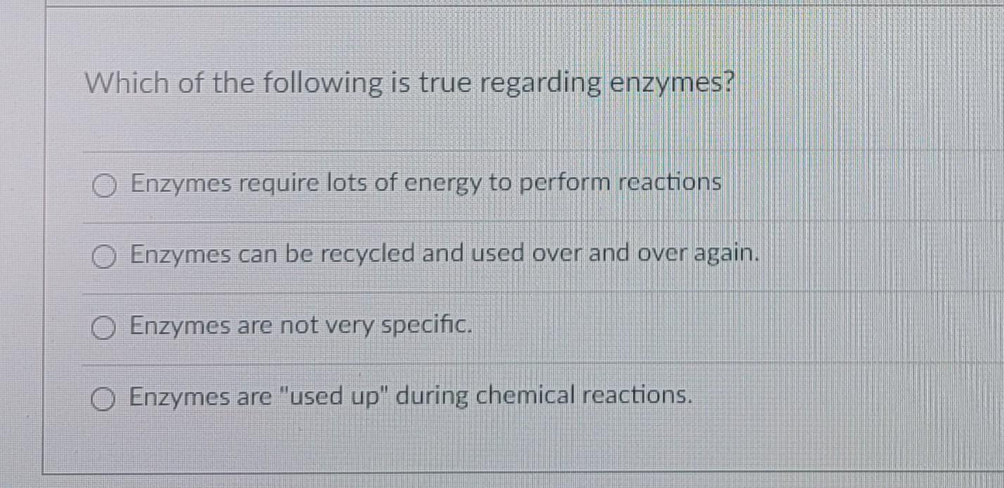 Solved Which Of The Following Is True Regarding Enzymes? | Chegg.com