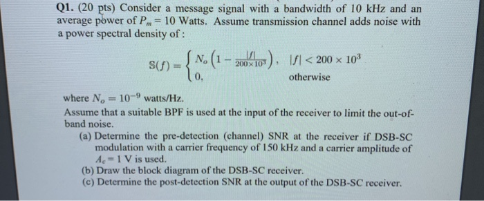 Solved Q1. (20 pts) Consider a message signal with a | Chegg.com