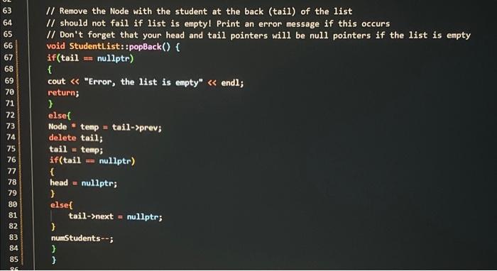 Solved the popBack() function fails when the node is | Chegg.com