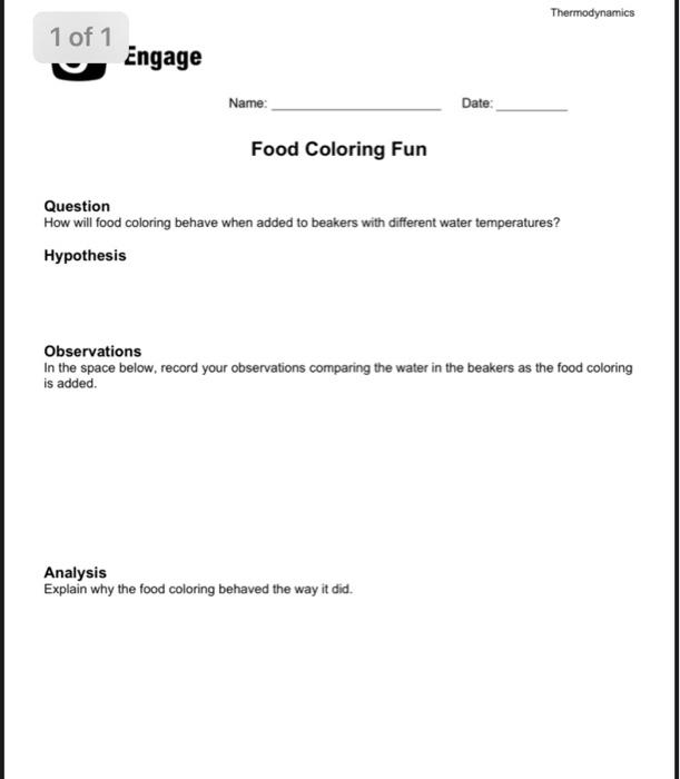 Thermodynamics 1 of 1 Engage Name: Date: Food | Chegg.com