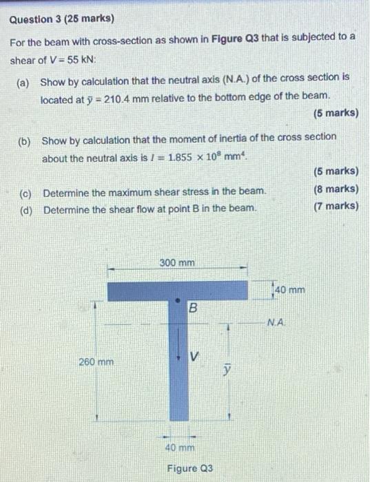 Solved For the beam with cross-section as shown in Figure Q3 | Chegg.com