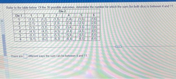 Solved There are different ways the sum can be between 4 and | Chegg.com