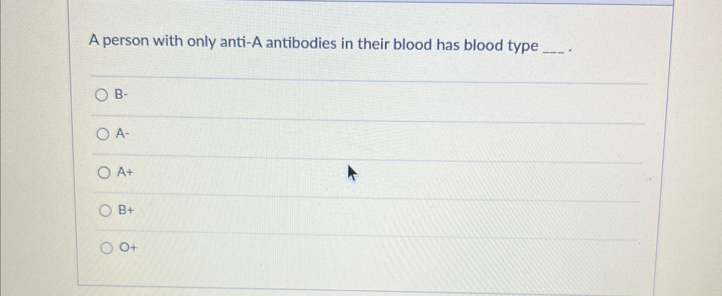 Solved A person with only anti-A antibodies in their blood | Chegg.com