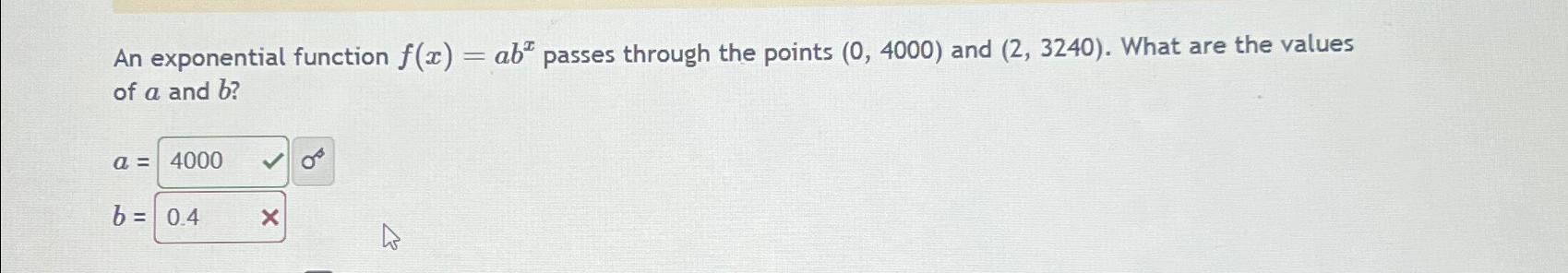 Solved An exponential function f(x)=abx ﻿passes through the | Chegg.com