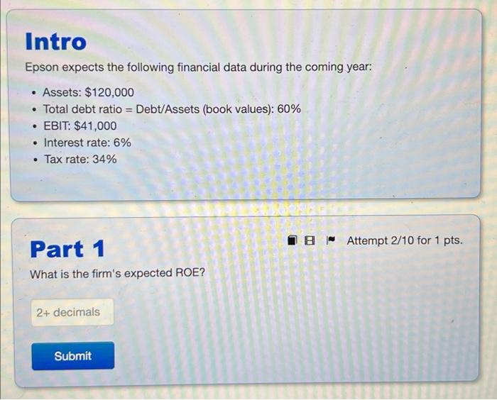 Solved Intro Use the following information to answer the | Chegg.com