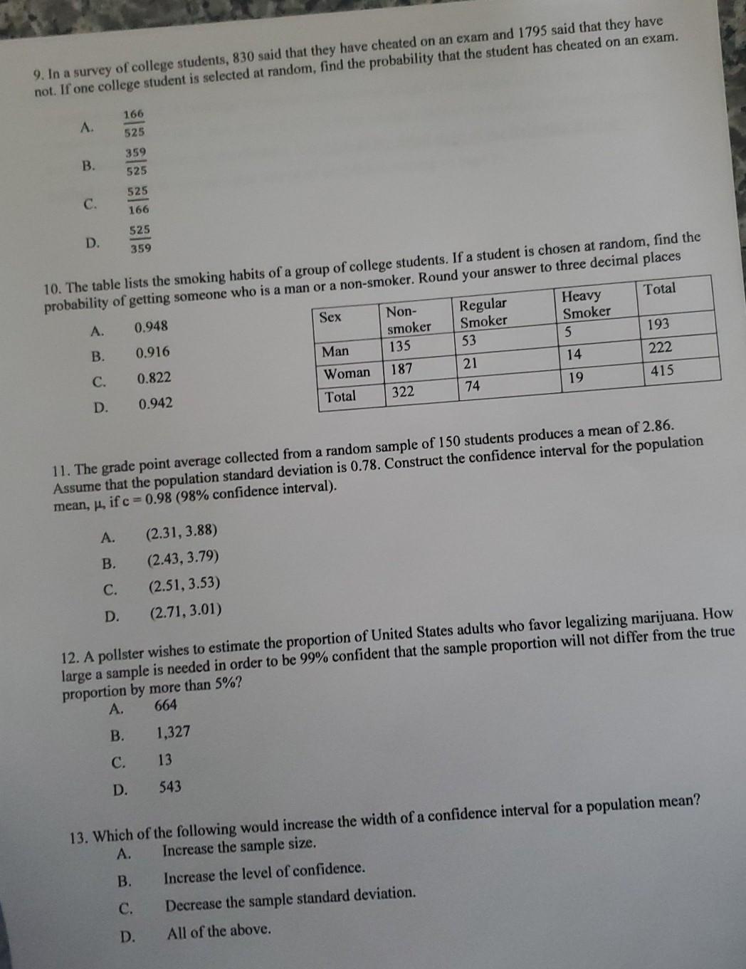 Solved 9. In a survey of college students, 830 said that | Chegg.com