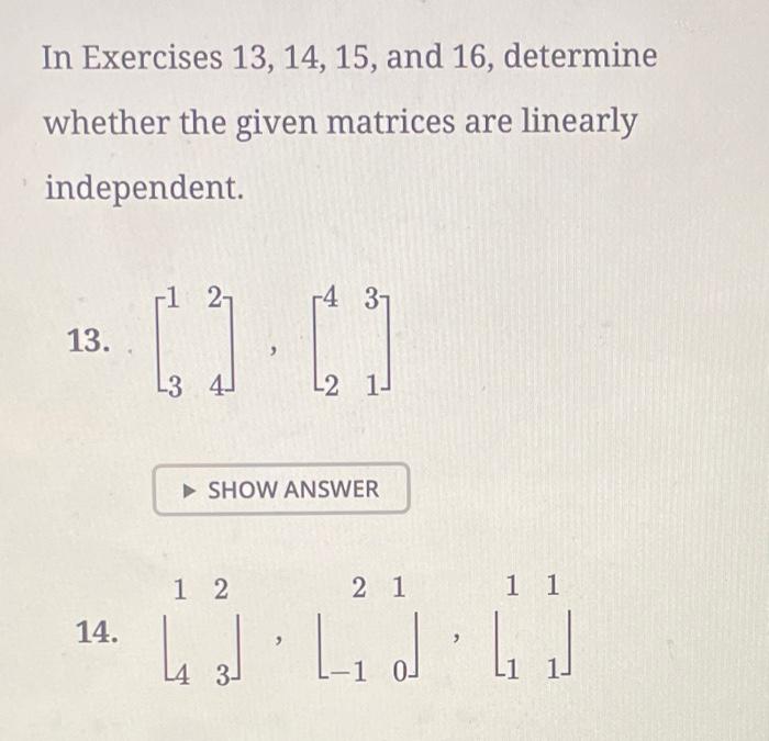 Solved In Exercises 13, 14, 15, and 16, determine whether | Chegg.com