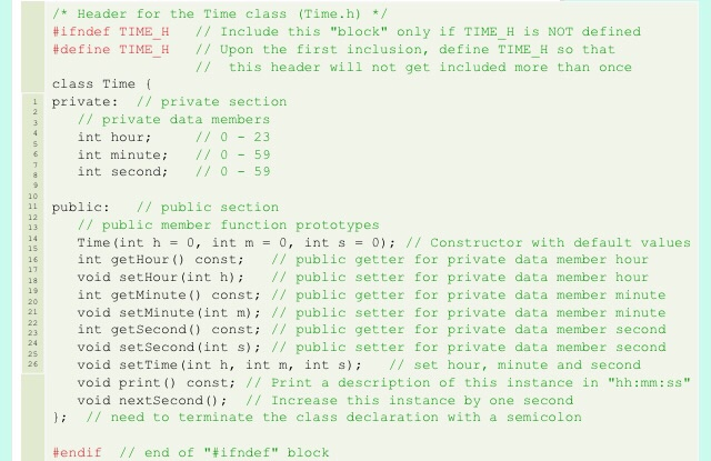 /* Header for the Time class (Time.h) */ #ifndef TIME_H // Include this block only if TIME_H is NOT defined #define TIME_H