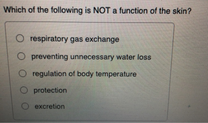 Solved Which of the following is NOT a function of the skin? | Chegg.com