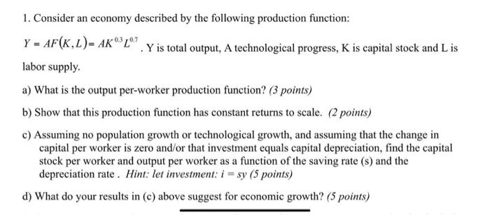 Solved 1 Consider An Economy Described By The Following Chegg