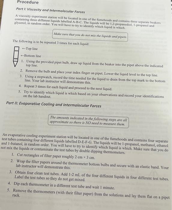 Solved Procedure Part I: Viscosity and Intermolecular Forces | Chegg.com