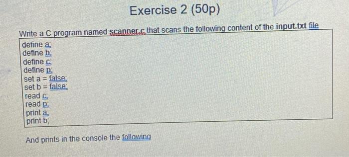 Solved Exercise 2 (50p) Write a C program named scannerc | Chegg.com