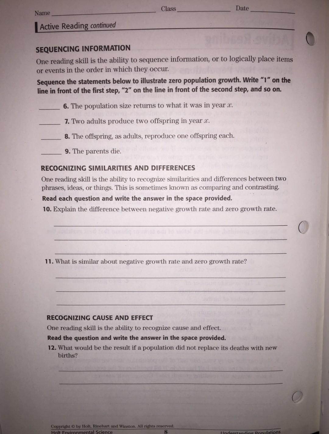 Solved Name Class Date Skills Worksheet Active Reading  Chegg.com In Population Growth Worksheet Answers