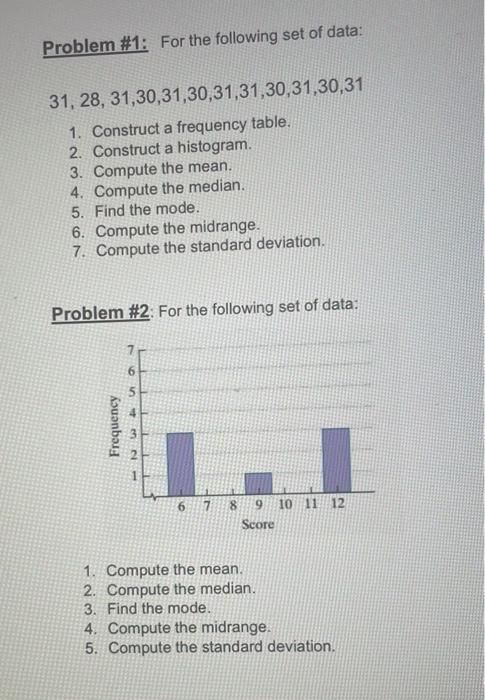 Solved Problem \#1: For The Following Set Of Data: | Chegg.com