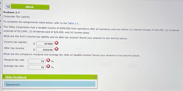 Solved Problem 2-7 Corporate Tax Liability To Complete The | Chegg.com