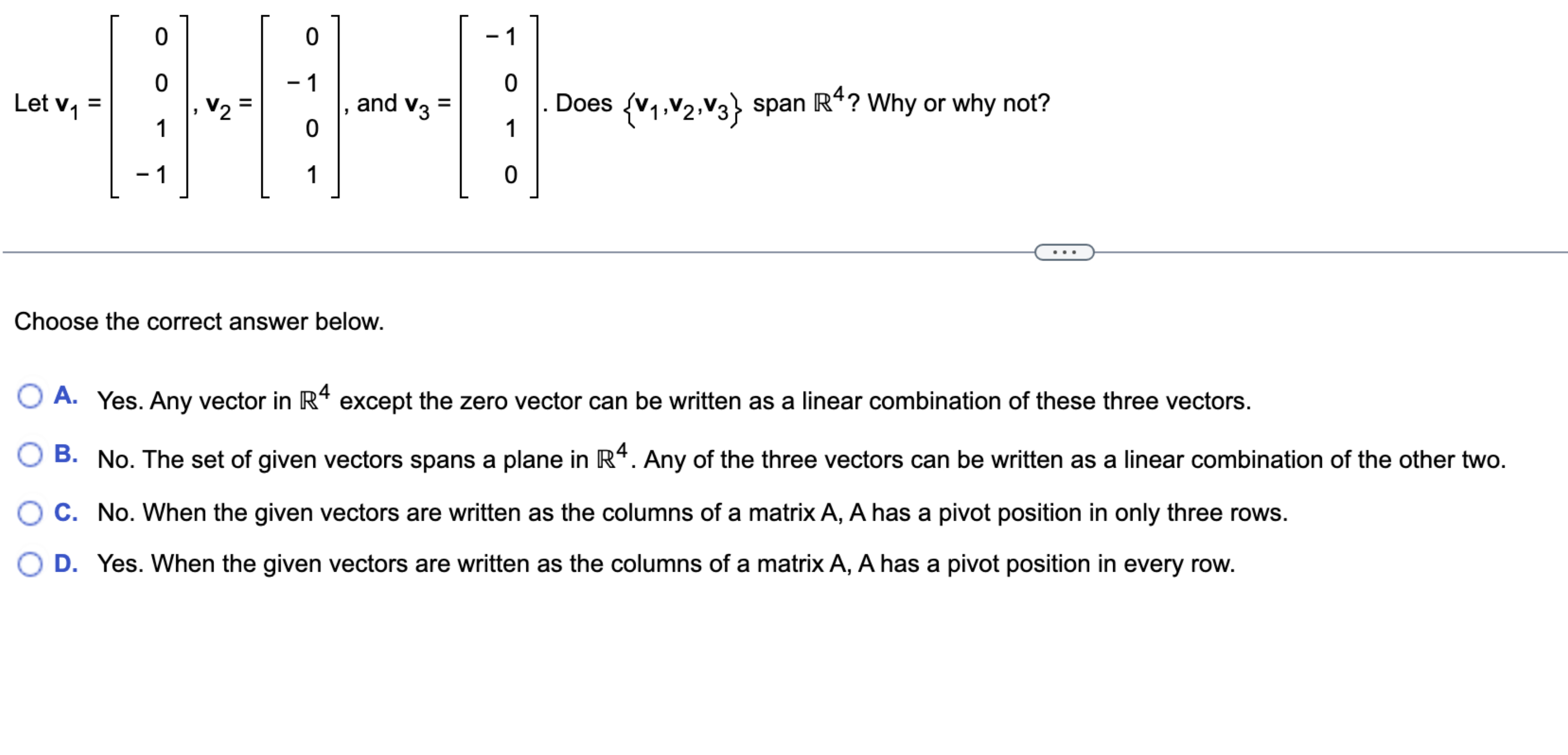 Solved Let v1=[0011],v2=[0101], ﻿and v3=[1010]. ﻿Does