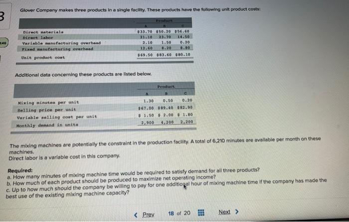 Solved Glover Company Makes Three Products In A Single | Chegg.com