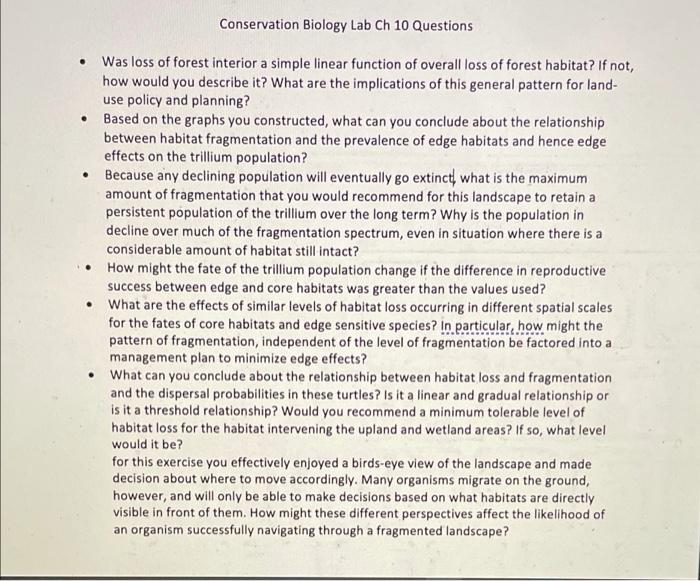 Solved Conservation Biology Lab Ch 10 Questions . . Was Loss | Chegg.com