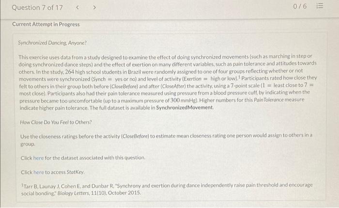 Solved Question 7 of 17 > 076 Current Attempt in Progress | Chegg.com