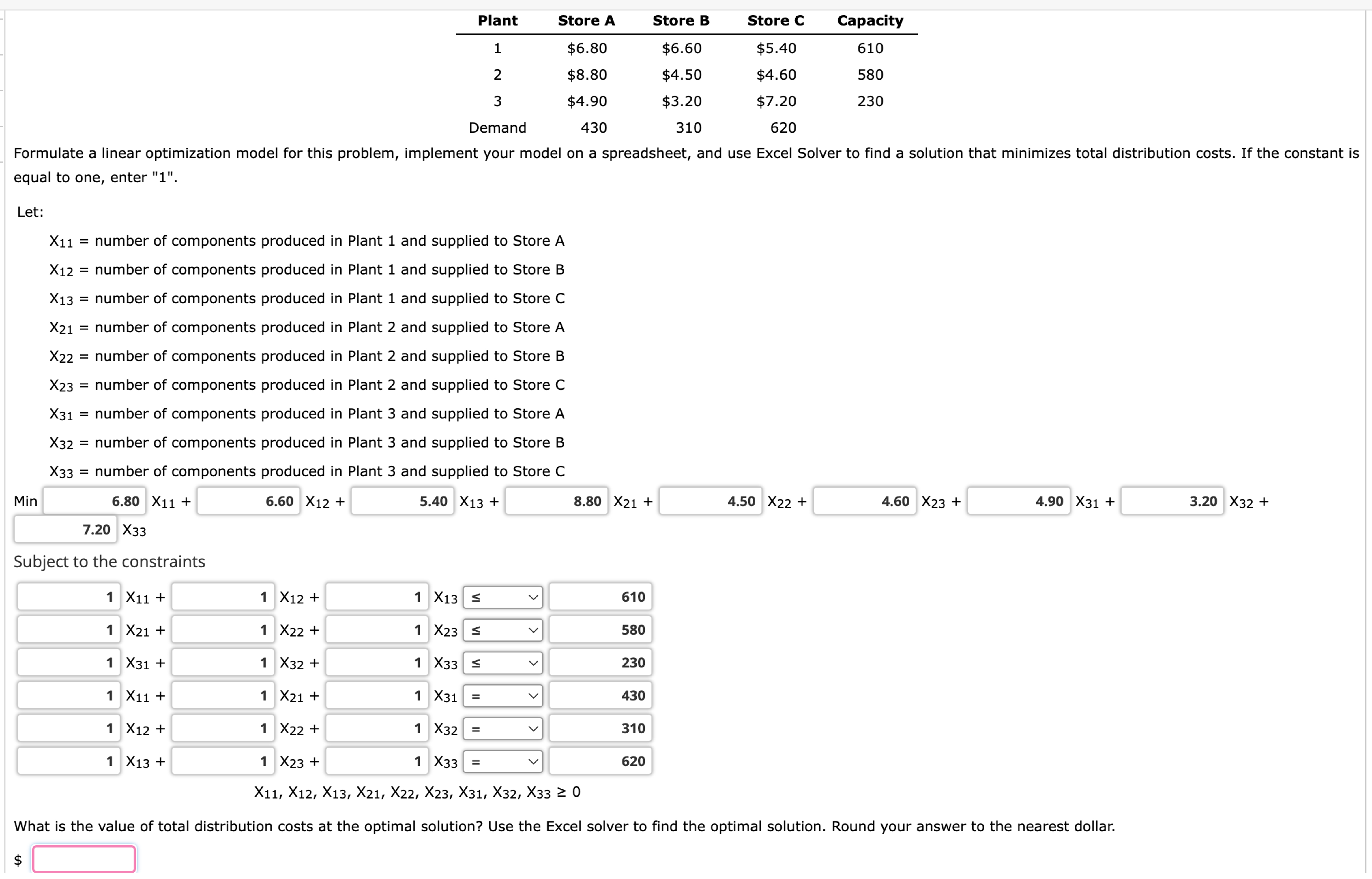 Solved Formulate a linear optimization model for this | Chegg.com