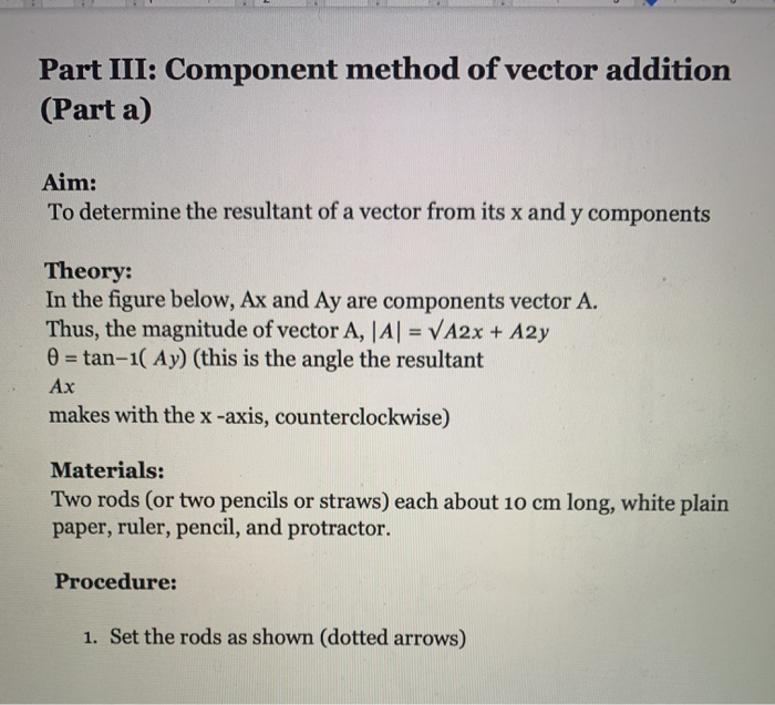 Solved Part III: Component method of vector addition (Part | Chegg.com
