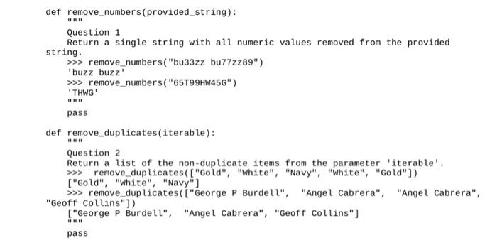 Solved def remove_numbers (provided_string): Question 1 | Chegg.com