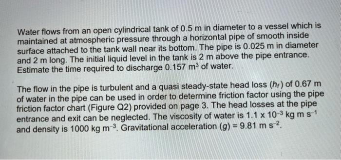 Solved Water flows from an open cylindrical tank of 0.5 m in | Chegg.com