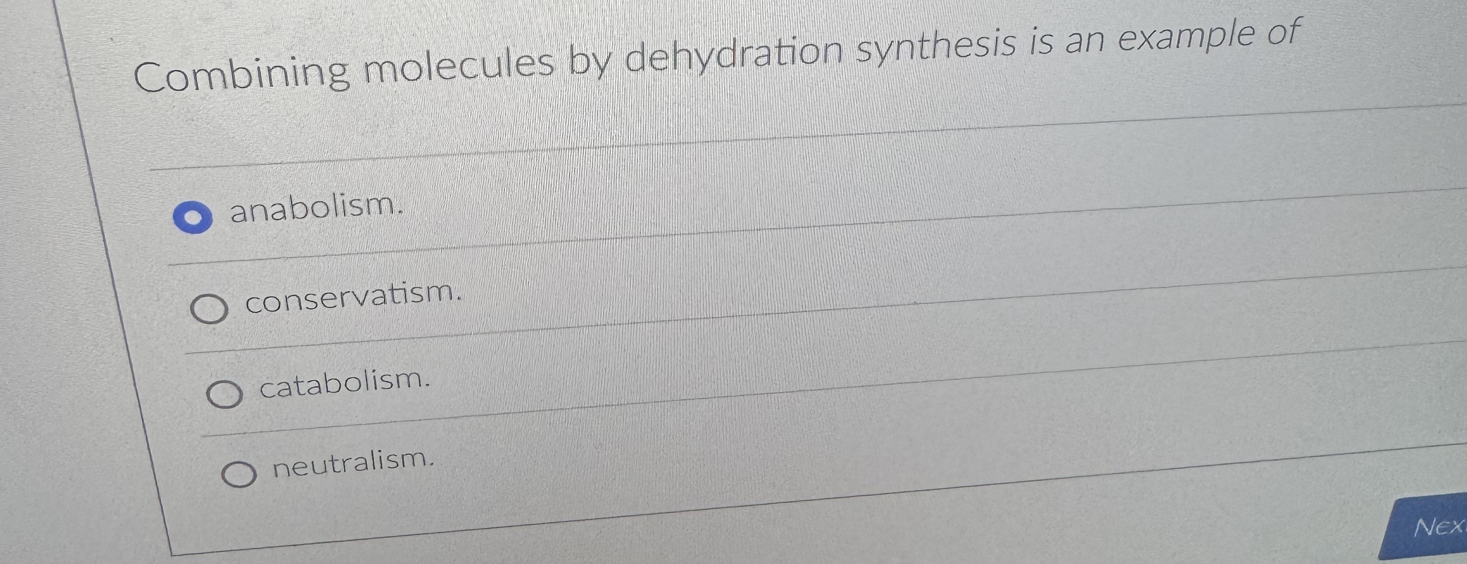 Solved Combining molecules by dehydration synthesis is an | Chegg.com