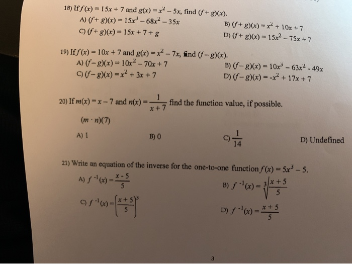 Solved 18 If F X 15x 7 And G X X2 5x Find F Chegg Com