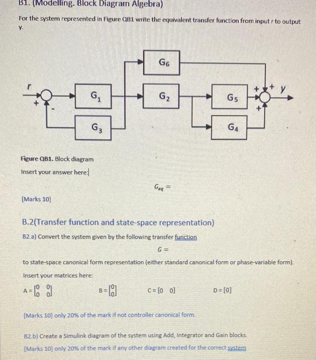 Solved B1. (Modelling. Block Diagram Algebra) For The System | Chegg.com