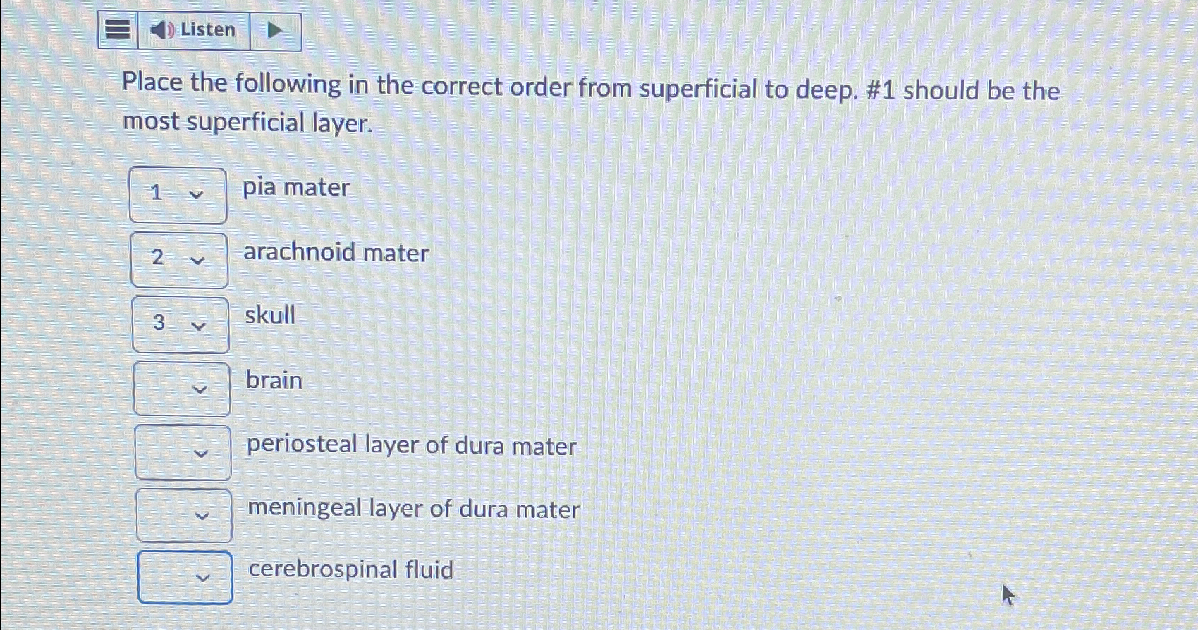 Solved Place the following in the correct order from | Chegg.com