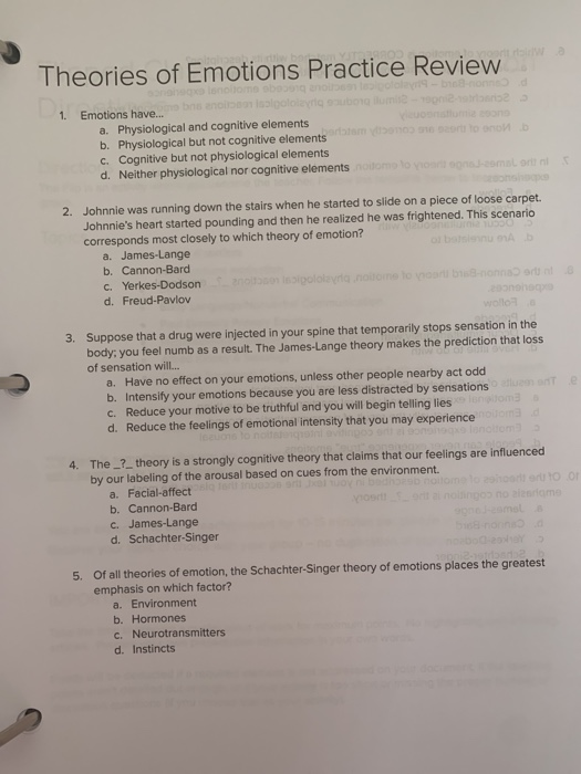 Solved Theories Of Emotions Practice Review 1. Emotions Have | Chegg.com