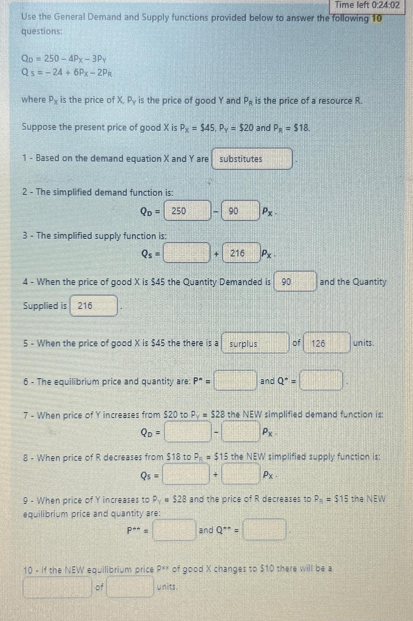 Solved Time left 0:24:02Use the General Demand and Supply | Chegg.com
