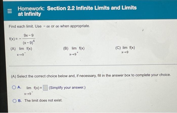 Solved Homework: Section 2.2 Infinite Limits and Limits at | Chegg.com