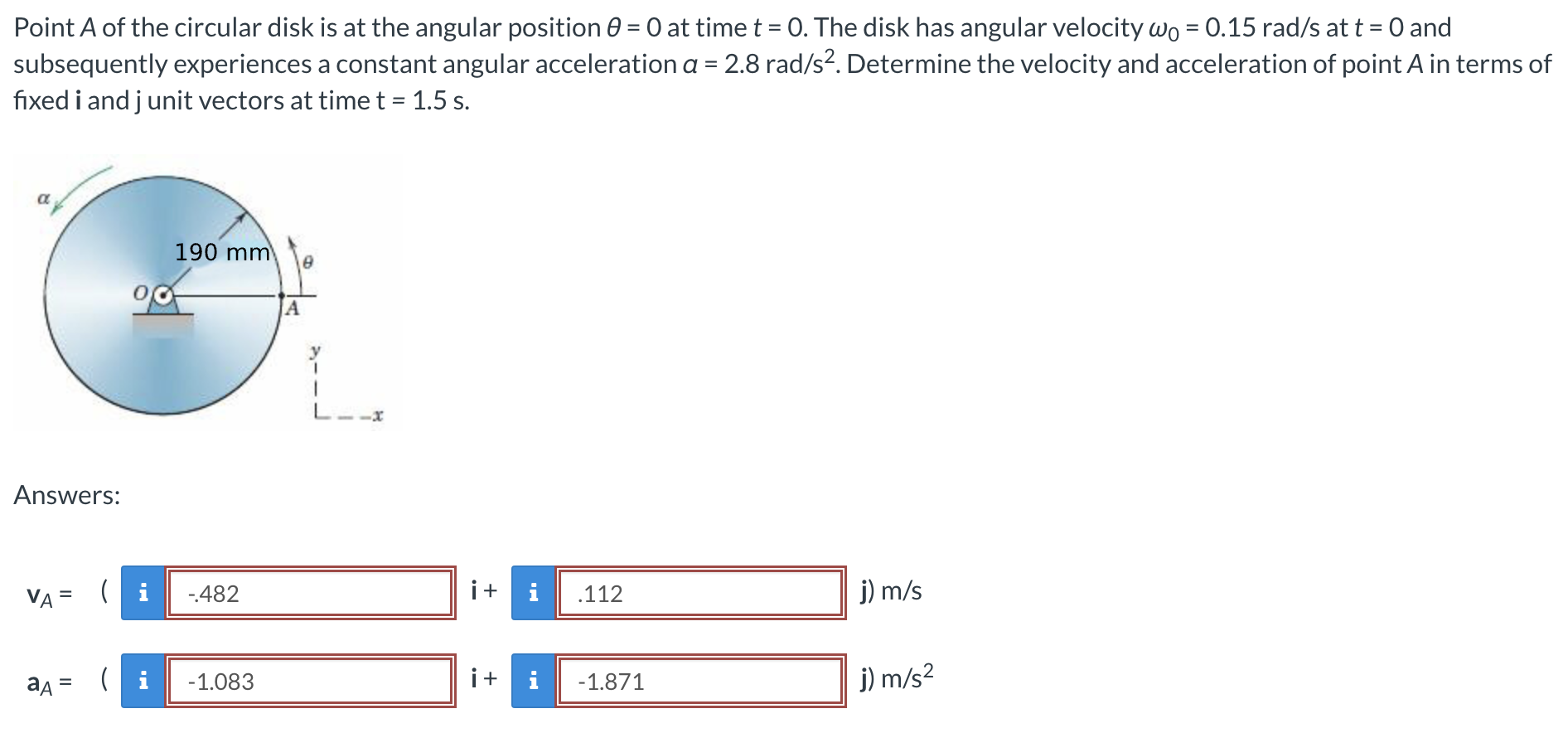 Solved Point A of the circular disk is at the angular | Chegg.com