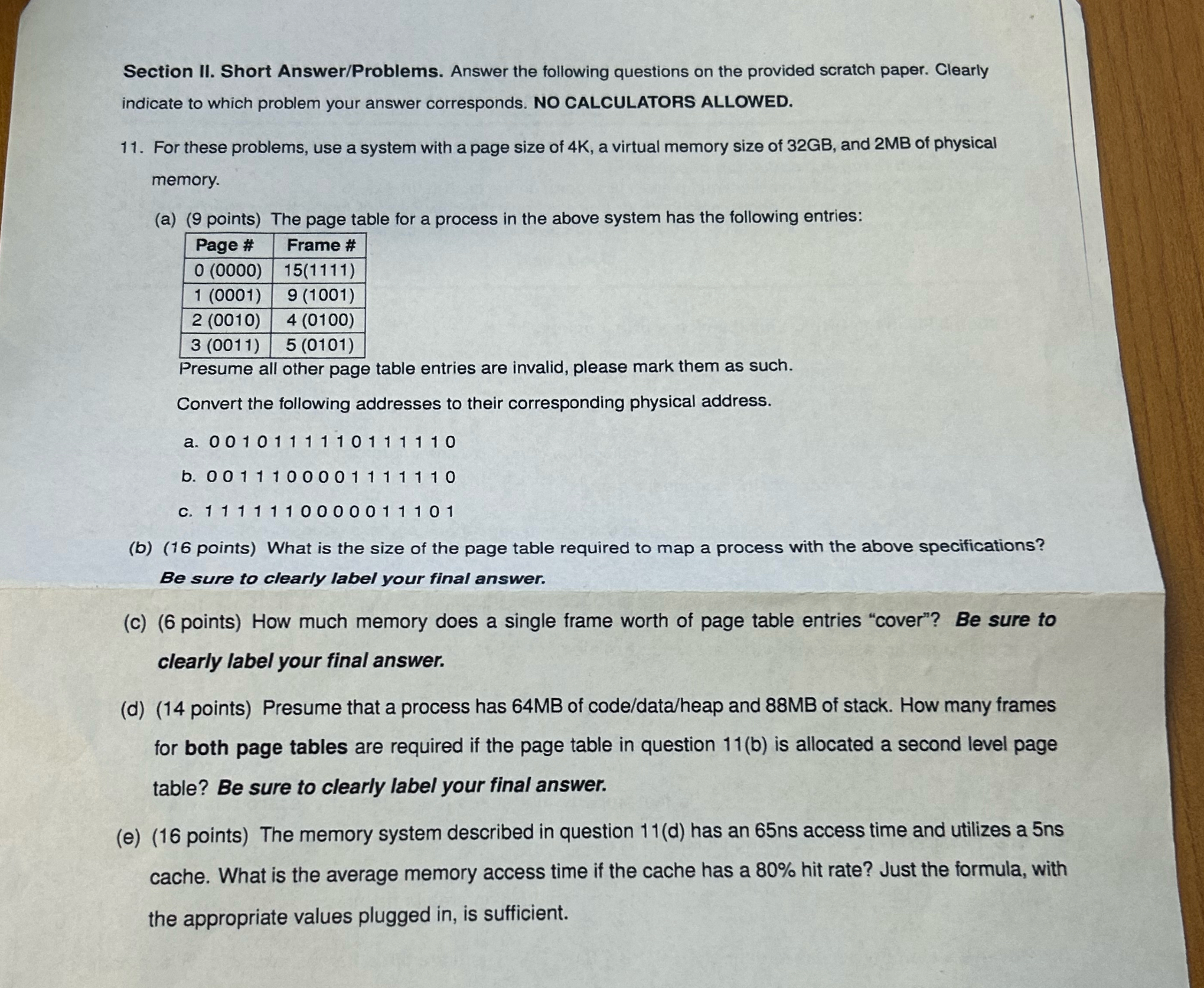Solved Section II. ﻿Short Answer/Problems. ﻿Answer the | Chegg.com