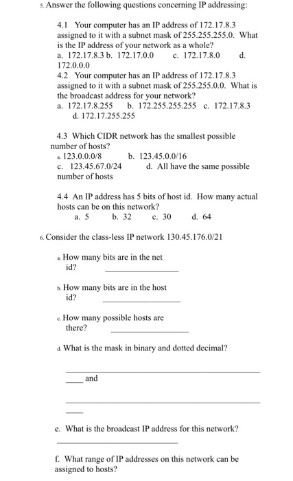 Solved 5. Answer the following questions concerning IP | Chegg.com ...