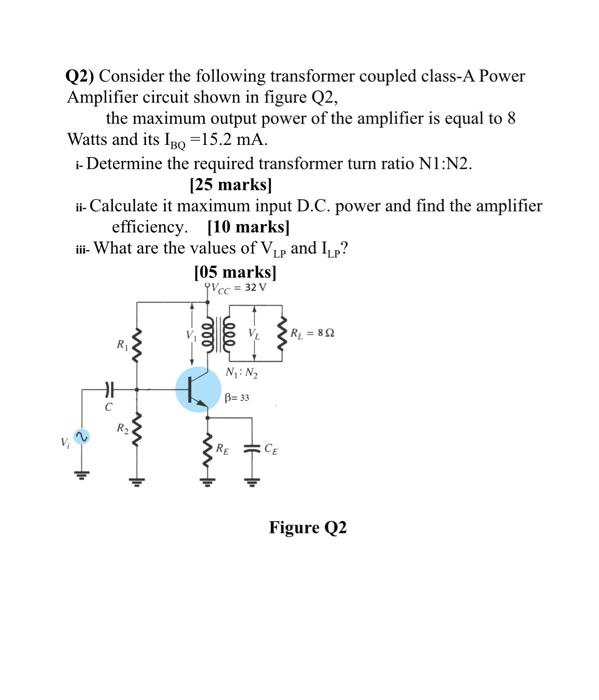Solved Q2) Consider the following transformer coupled