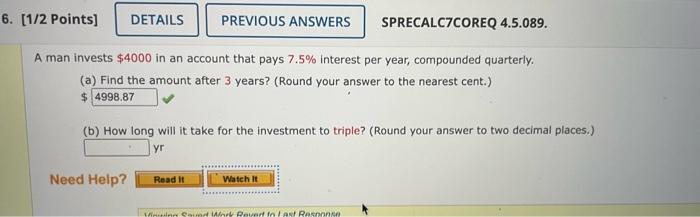 Solved A Man Invests $4000 In An Account That Pays 7.5% | Chegg.com