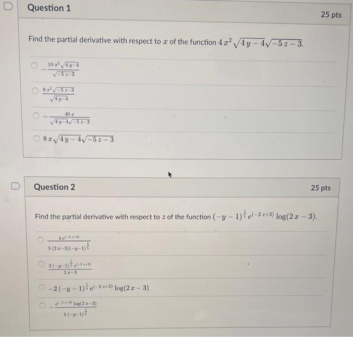 Solved Find The Partial Derivative With Respect To X Chegg Com