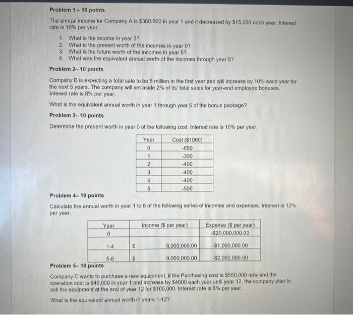 Solved Problem 1−10 points The annual income for Company A | Chegg.com