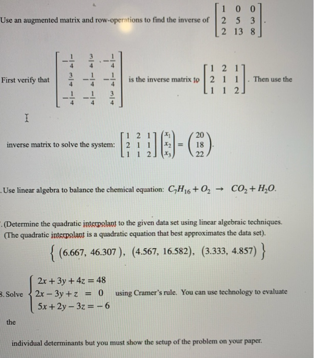 Solved Use An Augmented Matrix And Row Operations To Find Chegg Com