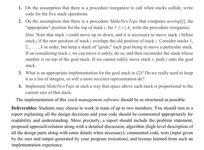 Solved Problem Statement: We can store k stacks in a single | Chegg.com