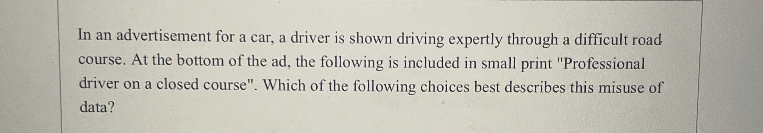 Solved In an advertisement for a car, a driver is shown | Chegg.com