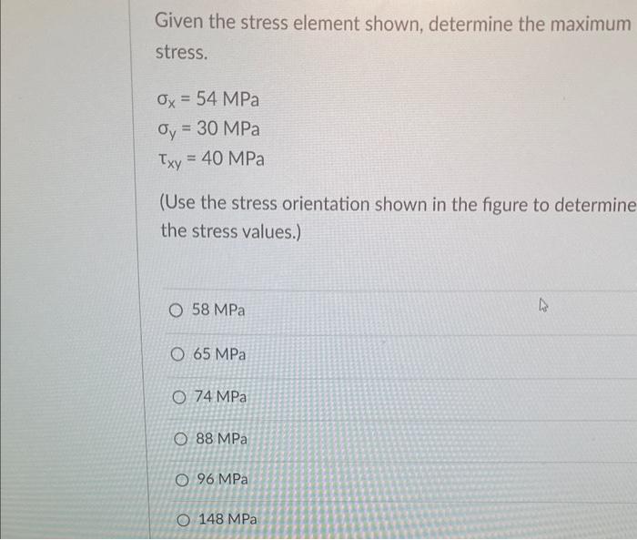Solved Given the stress element shown, determine the maximum | Chegg.com