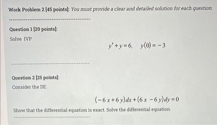 Solved Work Problem 2 (45 points]: You must provide a clear | Chegg.com