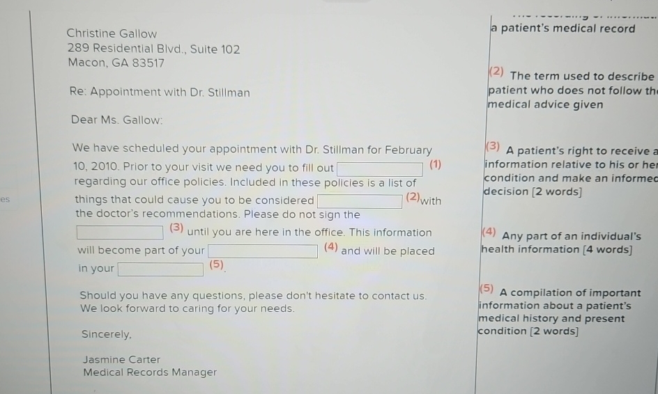 Solved Christine Gallow289 ﻿Residential Blvd., ﻿Suite | Chegg.com