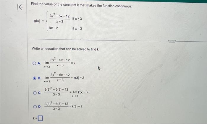Solved Find the value of the constant k that makes the | Chegg.com