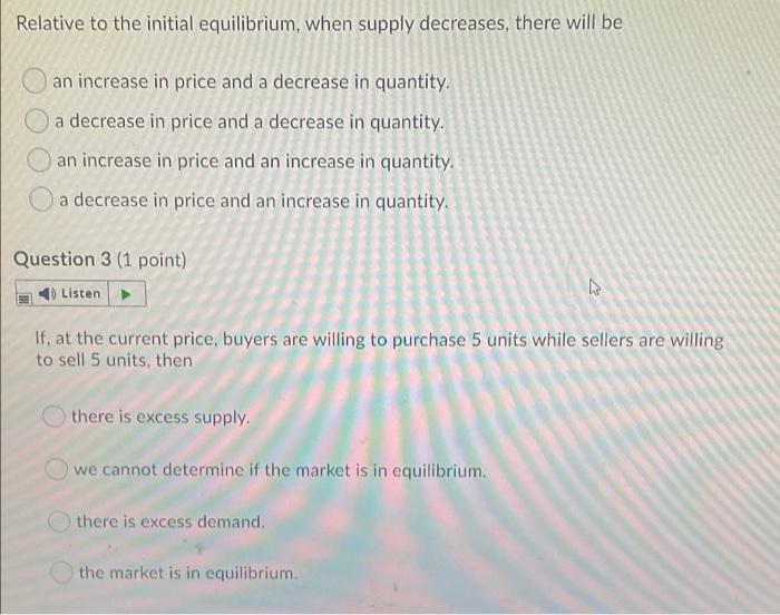 Solved Relative to the initial equilibrium, when supply | Chegg.com